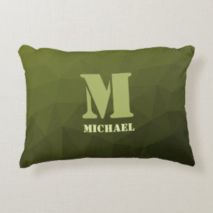 Army green olive geometric mesh pattern Monogram Decorative Cushion