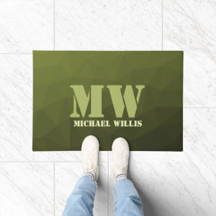 Army green olive geometric mesh pattern Monogram Doormat