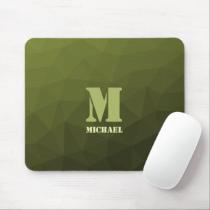 Army green olive geometric mesh pattern Monogram Mouse Pad