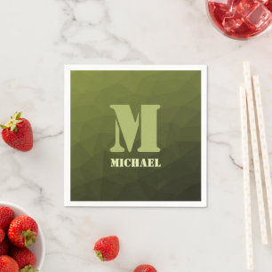 Army green olive geometric mesh pattern Monogram Napkin