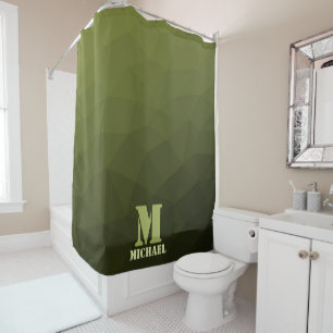 Army green olive geometric mesh pattern Monogram Shower Curtain