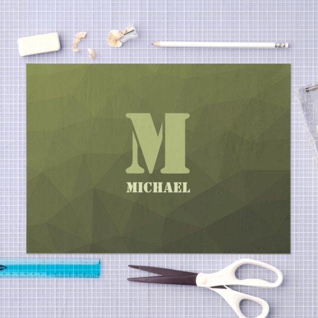 Army green olive geometric mesh pattern Monogram Tissue Paper (Craft)