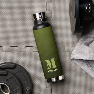 Army green olive geometric mesh pattern Monogram Water Bottle