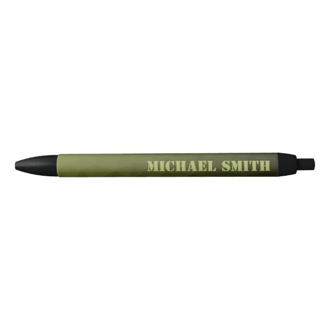Army green olive geometric mesh pattern Your name Black Ink Pen (Front)