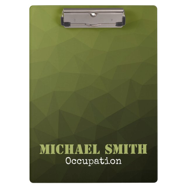 Army green olive geometric mesh pattern Your name Clipboard (Front)