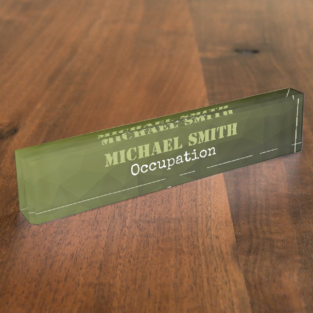 Army green olive geometric mesh Your Custom name Nameplate (Side)