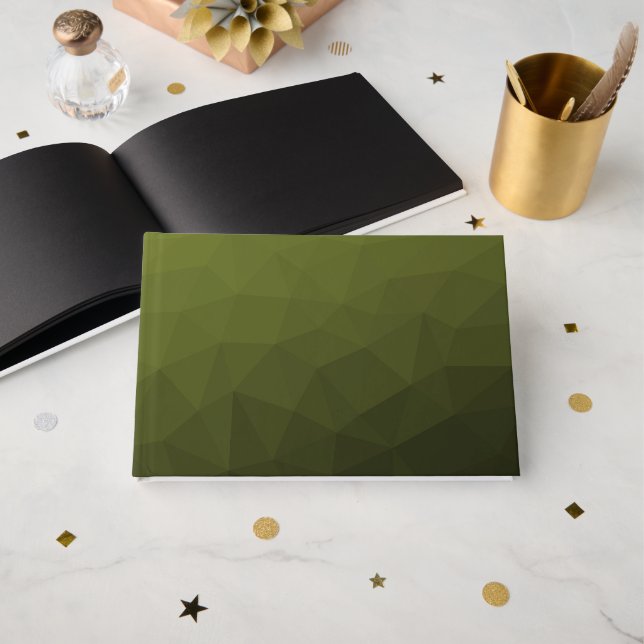 Army green olive gradient geometric mesh pattern guest book (Front Open)