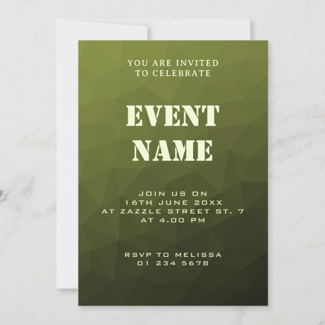 Army green olive gradient geometric mesh pattern invitation (Front)