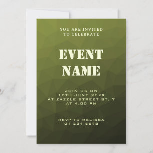 Army green olive gradient geometric mesh pattern invitation