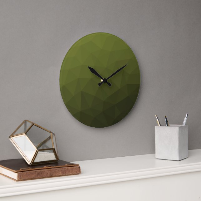 Army green olive gradient geometric mesh pattern large clock (Office)