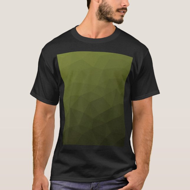 Army green olive gradient geometric mesh pattern T-Shirt (Front)