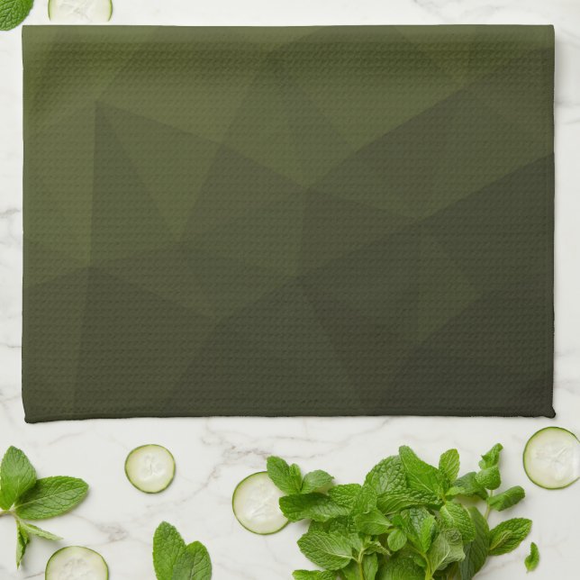 Army green olive gradient geometric mesh pattern tea towel (Folded)
