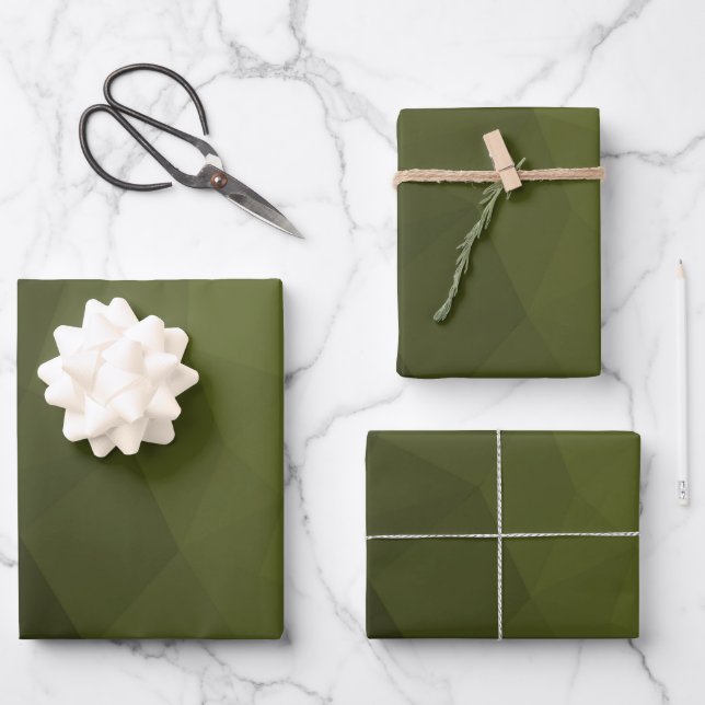 Army green olive gradient geometric mesh pattern wrapping paper sheet (Front)