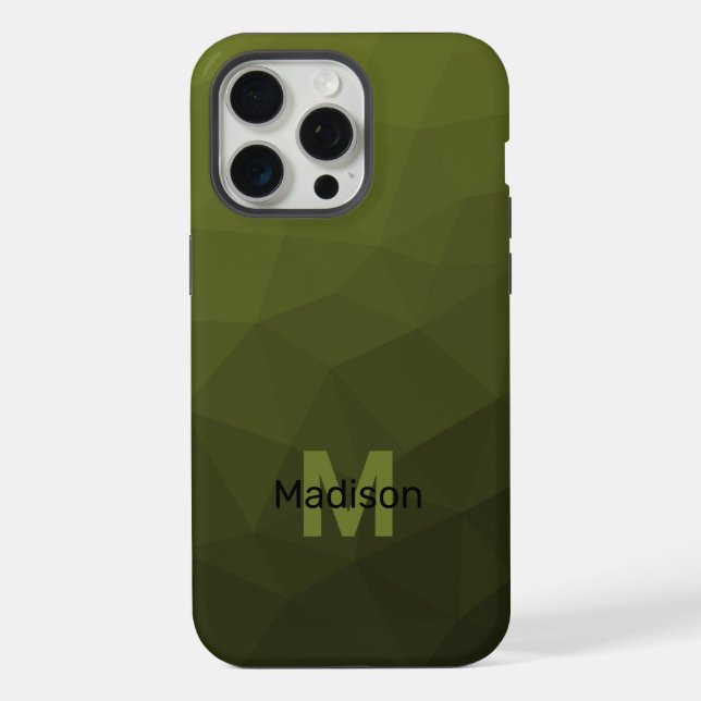 Army green ombre geometric mesh pattern Monogram iPhone Case (Back)