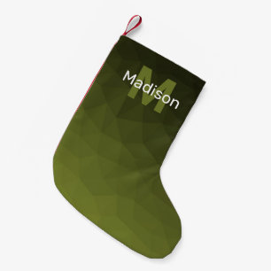 Army green ombre geometric mesh pattern Monogram Small Christmas Stocking