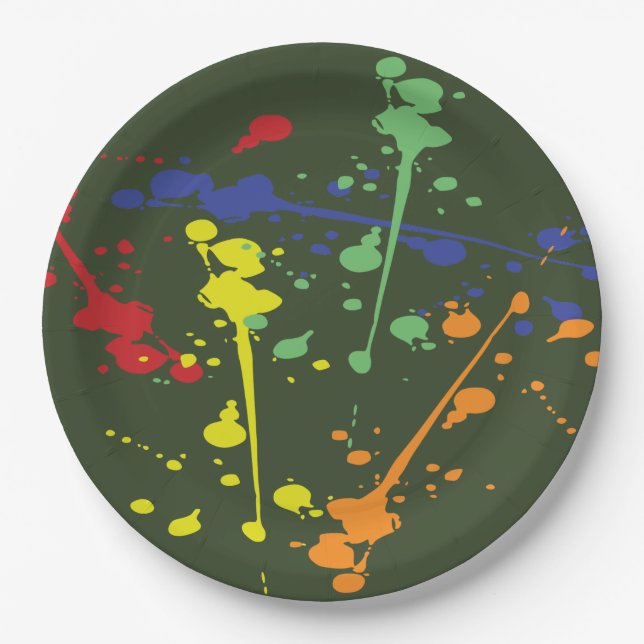 Army Green Paintball Party Paint Splatter Paper Plate (Front)