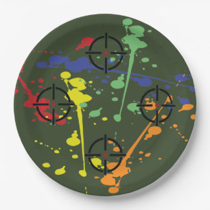 Army Green Paintball Party Paint Splatter Paper Plate