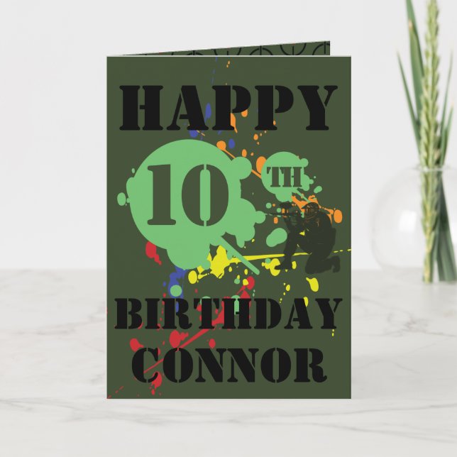 Army Green Paintball Theme Name & Age Birthday Card (Front)