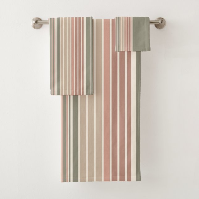 Army Green Pink Stripes Bath Towel Set (Insitu)