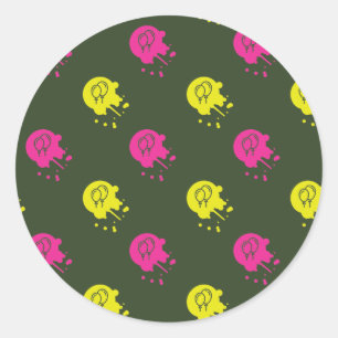 Army Green - Pink & Yellow Paintball Party Classic Round Sticker
