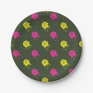 Army Green - Pink & Yellow Paintball Party Paper Plate