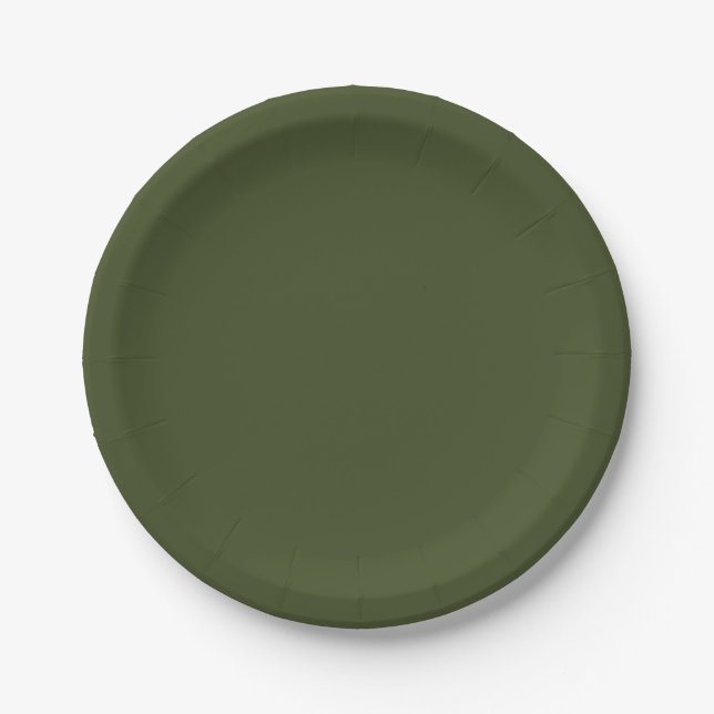 Army Green Solid Colour Paper Plate (Front)