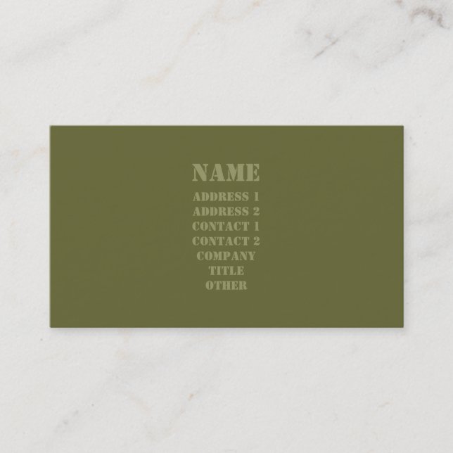 Army Green Stencil Monogram Business Card (Front)