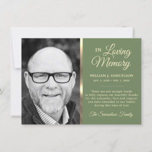 Army Green Sympathy Funeral Memory THANK YOU Photo Card