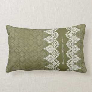 Army Green Vintage Shabby Lace Look Personalised Lumbar Cushion