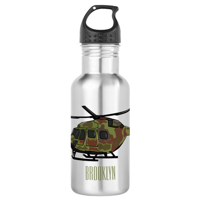 Army helicopter cartoon illustration  532 ml water bottle (Front)