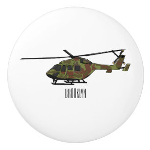 Army helicopter cartoon illustration ceramic knob
