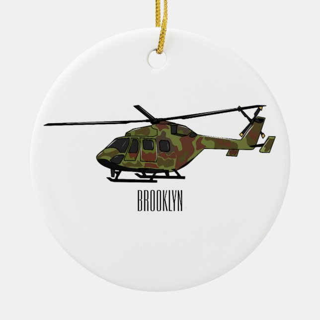 Army helicopter cartoon illustration  ceramic ornament (Front)