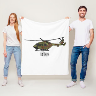 Army helicopter cartoon illustration fleece blanket