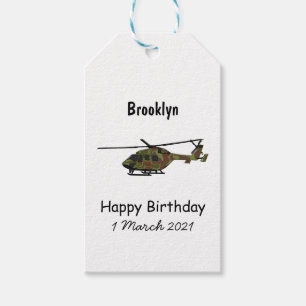 Army helicopter cartoon illustration gift tags