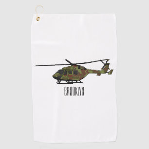 Army helicopter cartoon illustration  golf towel