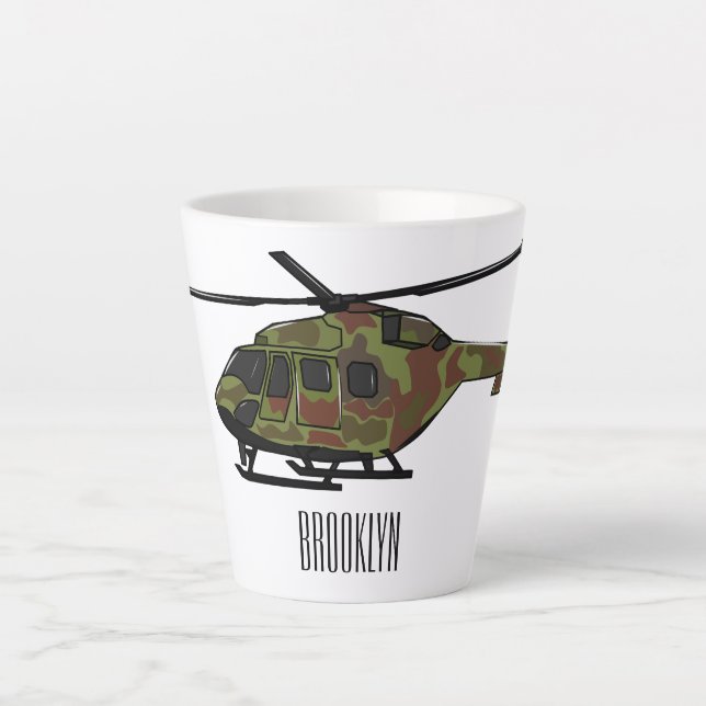 Army helicopter cartoon illustration  latte mug (Front)
