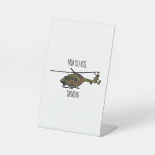 Army helicopter cartoon illustration  pedestal sign