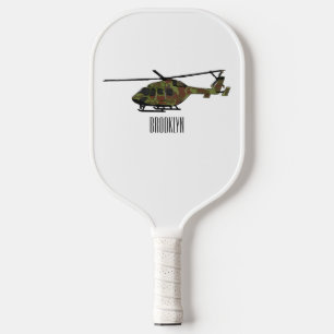 Army helicopter cartoon illustration pickleball paddle