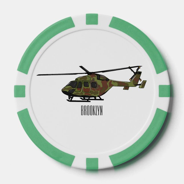 Army helicopter cartoon illustration  poker chips (Front)