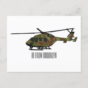 Army helicopter cartoon illustration postcard