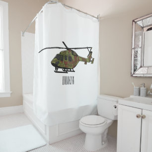 Army helicopter cartoon illustration  shower curtain