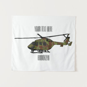 Army helicopter cartoon illustration  tapestry