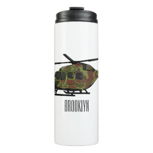 Army helicopter cartoon illustration thermal tumbler