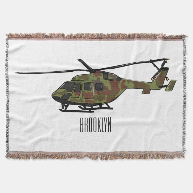 Army helicopter cartoon illustration  throw blanket (Front)