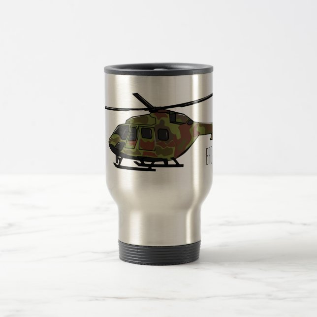 Army helicopter cartoon illustration  travel mug (Center)
