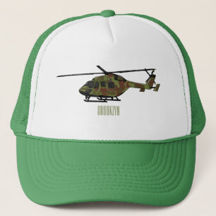 Army helicopter cartoon illustration  trucker hat