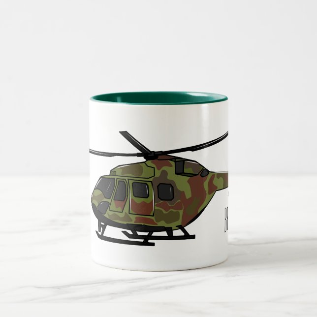 Army helicopter cartoon illustration  Two-Tone coffee mug (Center)