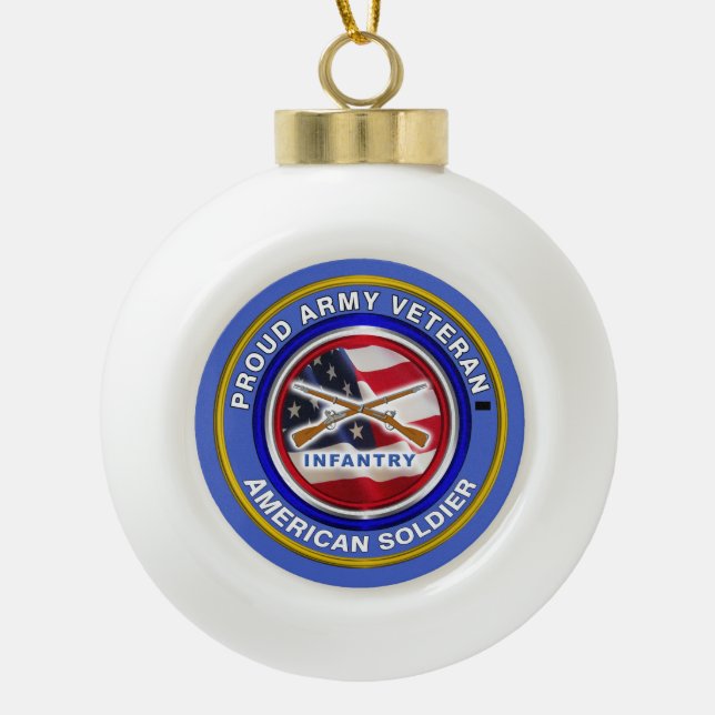 Army Infantry Veteran Christmas Ceramic Ball Christmas Ornament (Front)