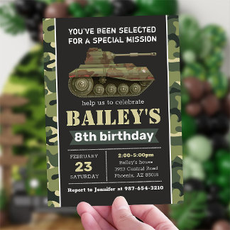 Army invitation, Camo military birthday invitation