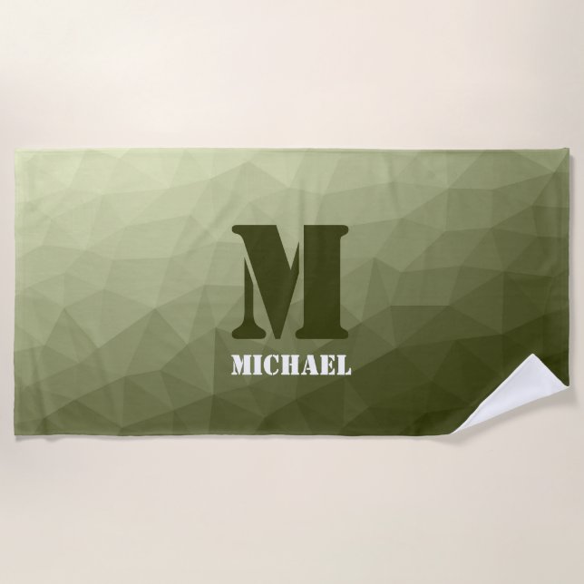 Army light green geometric mesh pattern Monogram Beach Towel (Front)
